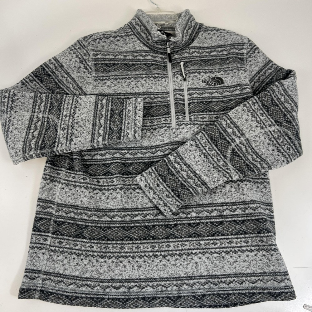 The North Face Pullover Mens Large Gray Stripe 1/4 Zip Fleece Fair Isle Hiking - Picture 4 of 16